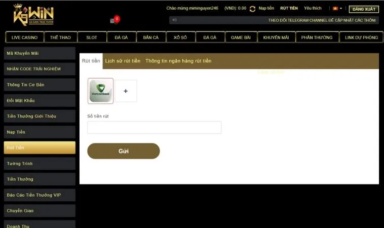 Rút Tiền K9WIN: Hướng Dẫn Chi Tiết Và An Toàn Nhất 2 Giao diện rút tiền K9WIN